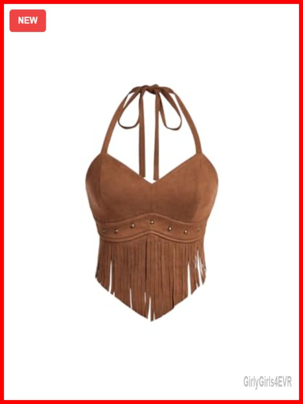 Suede Fringe Hem Halter Cami Top Slim Fit Crop Backless Hanky Hem